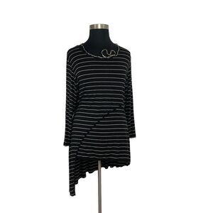 Comfy USA 1X Black White Stripe Tunic Top Art To Wear Lagenlook Gothic Halloween